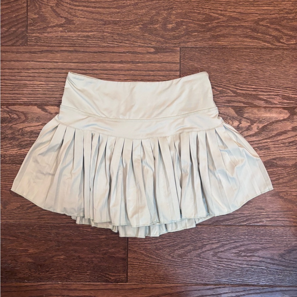 Pleated Circle Skater Mini Skirt - Sage green